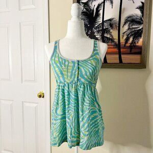 Lilu Tank Top | Blue & Green Zebra Print | Size Medium | 100% Cotton | Y2K